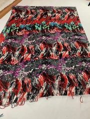 Women’s Vintage In Style Multicolor Printed Fringed Trim Rectangle Scarf Wrap.