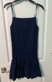 Navy Smocked Square Neck Dress