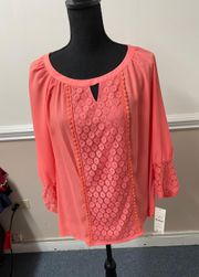 NWT  Guava Colored Blouse with Lace