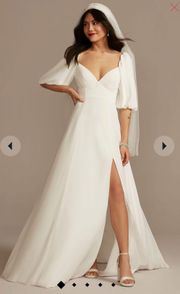 Bubble Sleeve Georgette V-Neck Wedding Dress