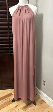 Womens A Line Dress Mauve/Pink Ruched Halter Chiffon Maxi S New