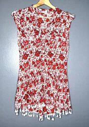 Poupette St. Barth Heni Tassel Tank Mini Dress Red/White Floral Size XS