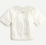 Women’s J.Crew Ivory Crochet Cropped Airy Swingy Top in Cotton Voile Size Small