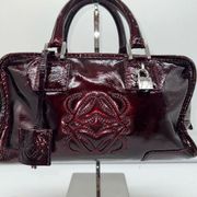 LOEWE Amazona 28 Burgundy Patent Leather Handbag (minor callouts in pics)