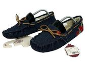 SO Women's Embroidered Rose Denim Moccasin Slippers Size XL