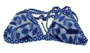 Lucky Brand Women's Size Medium Halter Triangle Bikini Swim Top Blue Batik