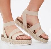 Esprit Gigi Sandals Cream Size 7.5 Platform Espadrille Ankle Wrap Braided