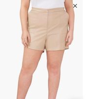 Halogen Women's Tan Faux Leather High Waisted Shorts Pockets M NWOT