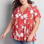 NWOT Lane Bryant Women’s Coral Floral Baby Doll Swing Tee