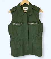 BB Dakota metallic embellished army green moto vest NEW size Medium