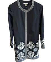 Vintage 90's Peter Nygard Embroidered Black Diamond Embroidered Long Jacket 8