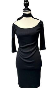 Protect Social T Ribbed Bodycon Midi Choker Dress Medium