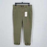 Frame Le Beau Crop Chino Pants NWT Womens 25 Khaki Green Pockets Stretchy Cuffed