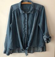 Harper Francesca’s Women’s Large Denim Blue Button Tie Shirt