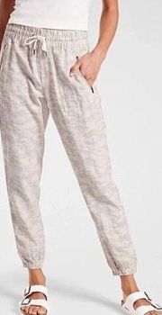 Athleta Cabo Tide Linen Jogger Beige Camo Neutral Pull On Size 14