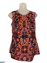 Navy Orange Pattern Sleeveless Top Size Medium