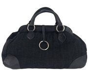 BCBGMAXAZRIA WOOL-FABRIC ZIP TOP LEATHER HANDLED HANDBAG BOTTOM STUDS Y2K BAG