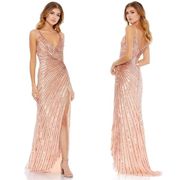 MAC DUGGAL Stripe Sequin Gown in Rose/Gold Size US 0