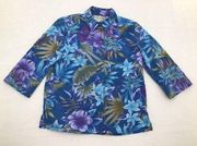 Allison Daley Womens Size 6 Petite Tropical Floral Button Blouse Vintage