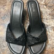 Kenneth Cole Reaction Black Beaded Wedge Slides