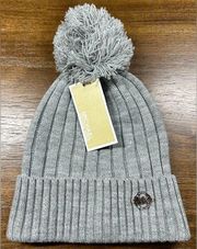 Gray Cable-Knit Beanie Cuff Hat with Pom Gray Pom Poms Ball Grey