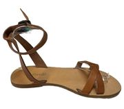 Madewell Sandal Womens 7 Leather Boardwalk Criss Cross Ankle Strap Sandals Brown