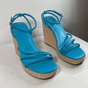 Marc Fisher Zesty Blue Strappy Open Toe Ankle Strap Wedge Sandals Shoes, 8 M