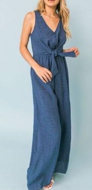 Boston Proper Jenn Tie Front Jumpsuit V Neckline Puff Sleeves Size Small