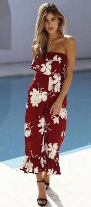 Hello Molly Where I Stand Floral Print Jumpsuit in Wine Red Size 10 / US 6