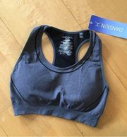 Danskin Seamless Racerback Sports Bra, Gray, Black, Size S