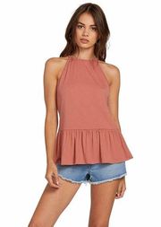 NWT!! Volcom Ruffled Rider High Neck Top Racer Back Mauve Size Small