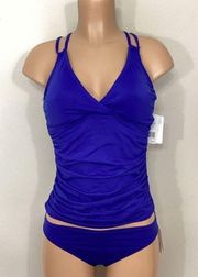 New. La Blanca Blue ruched V-neck underwire tankini set. Mixed sizes. 8-top/6-bo