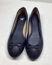 Perforated Bow Toe Ballet Flat Shoes Navy Blue Size 8.5