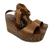 ASH Womens Size 38 US 8 Vanina Wedge Sandals Brown Leather Laser Cut