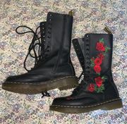 Matte Leather Doc Martens Rose Embroidery