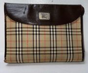 s VINTAGE Brown Haymarket Check Canvas Clutch Bag with brown leather