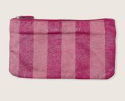 Victoria’s Secret Spell out Pink Striped Fabric Large Zip Cosmetic Bag 11" x 6"