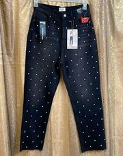 Simple Society super high rise black rhinestone straight jeans, size 5/27