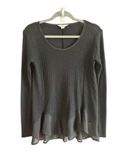 Sun & Shadow Charcoal Ribbed Knit Top with Sheer Hem Size S