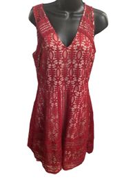 , Red&Tan Women’s Lace dress, Size Large, Sleeveless, Mini, Fit& Flare