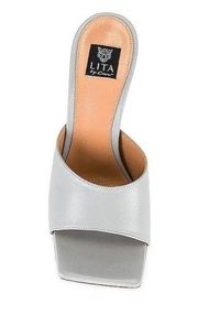 Lita by Ciara Blue Gray Solid Square Open Toe Mule Sandal Heel Size 37