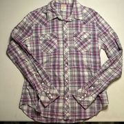 True Religion plaid snap button up shirt large