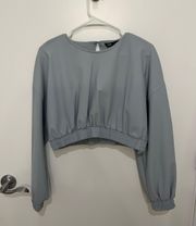 ZARA Baby Blue Nylon Long Sleeve Elastic Cropped Shirt