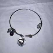 Unwritten Silver Tone Heart Charm Dangle Bangle Bracelet