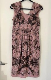 Peruvian Connection 100% Silk Elegant Marble Swirl Sheath Midi Dress Size 8