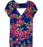 Mabel Blue Floral V-Neck Mini Dress. Size XS