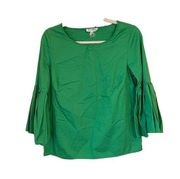 Anthropologie Jane & Delancey Green Bell Sleeve Blouse Size Small 100% Cotton