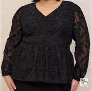 Torrid Peplum Chiffon Clip Floral Blouson Sleeve Top Size 2X- NWT