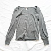 a.n.a Grey Ribbed Long Sleeve Square Neck Top Size Small