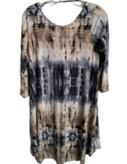 Mittoshop Dress Womens Small Cream Brown Blue Tie Dye Long Sleeve Round Neck